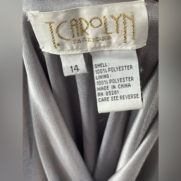 T. CAROYLN TEAL BEADED DRAPED NECK GOWN SZ 14 - Picture 3 of 3